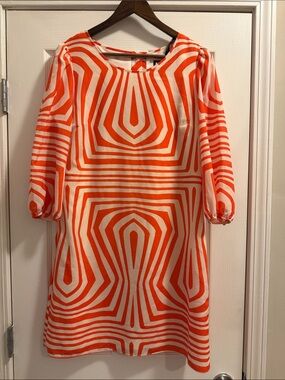 Miss Sixty Orange and White Geometric Shift Dress size 10 NWT